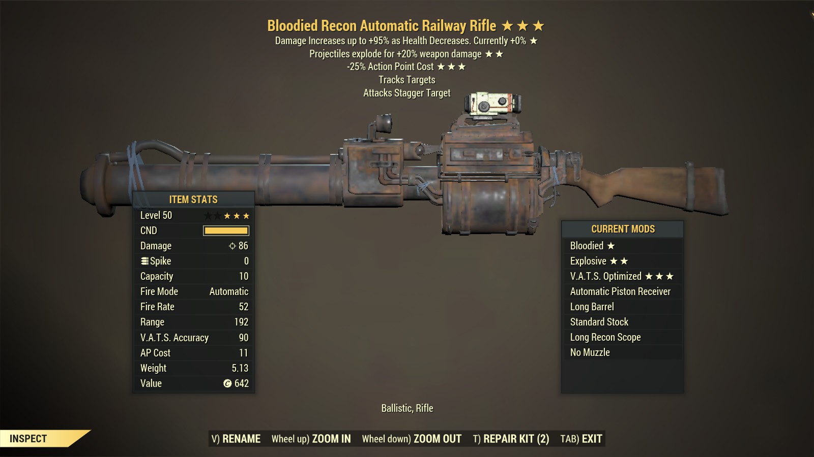 Bloodied【Explosive + V.A.T.S. Optimized】Railway Rifle